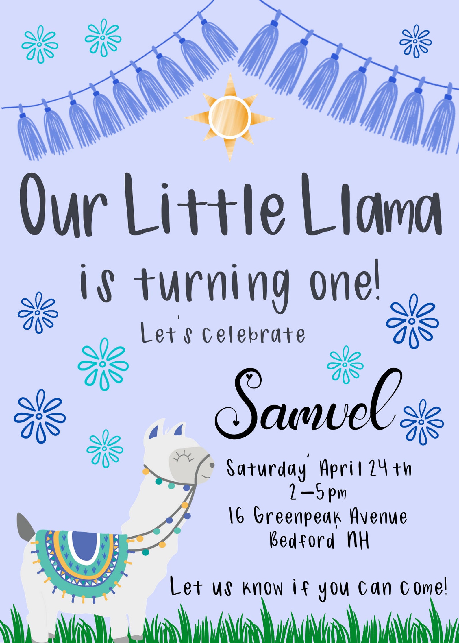 Editable Llama Birthday Party Invitation Blue Llama Birthday | Etsy