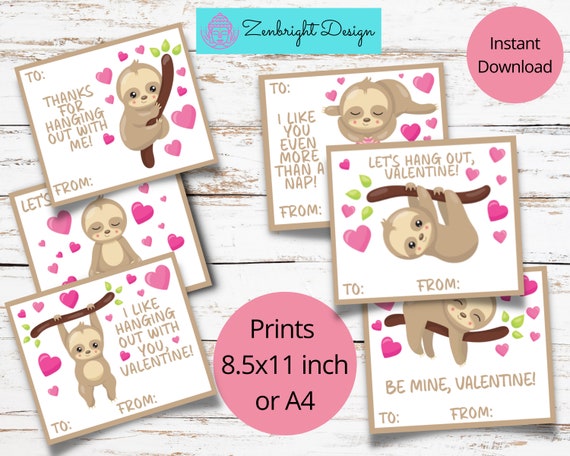 Kids Valentines Printable Valentines Sloth Valentine's | Etsy