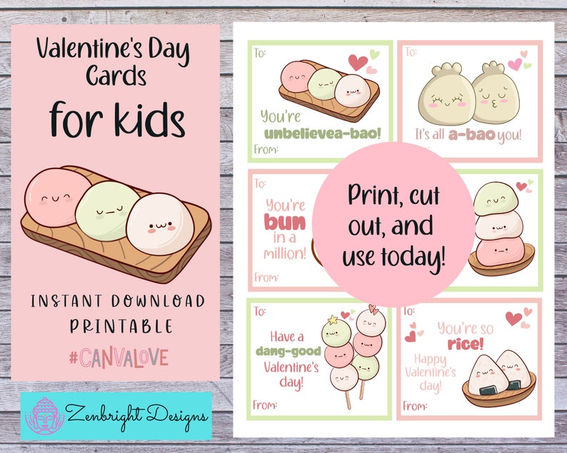 Kawaii Food Valentines Cards for Kids, School Valentine's Day (PDF) - Etsy