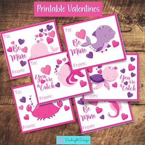 Kids Valentines, Printable Valentines, Kids Valentine&#39;s Day Cards, Sea Creatures Valentines, School Valentines, Valentine Cards for Kids