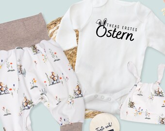 Pumphose Ostern | Frühling | Baby Mädchen | Hase, Blumen, Fuchs | optional mit personalisiertem Body | Gr. 44 - 104