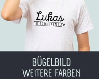 Schriftzug Schulkind | Bügelbild für Textilien | personalisiert | Bügelbild Schulkind mit Name | Einschulung