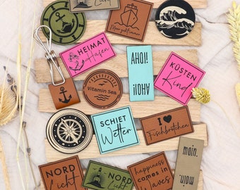 Kunstleder Label Maritim | Labels | Label zum Nähen | Sprüche | Anker | Schiff | Moin | Knicklabel | Meer | Sea | Label zum aufnähen