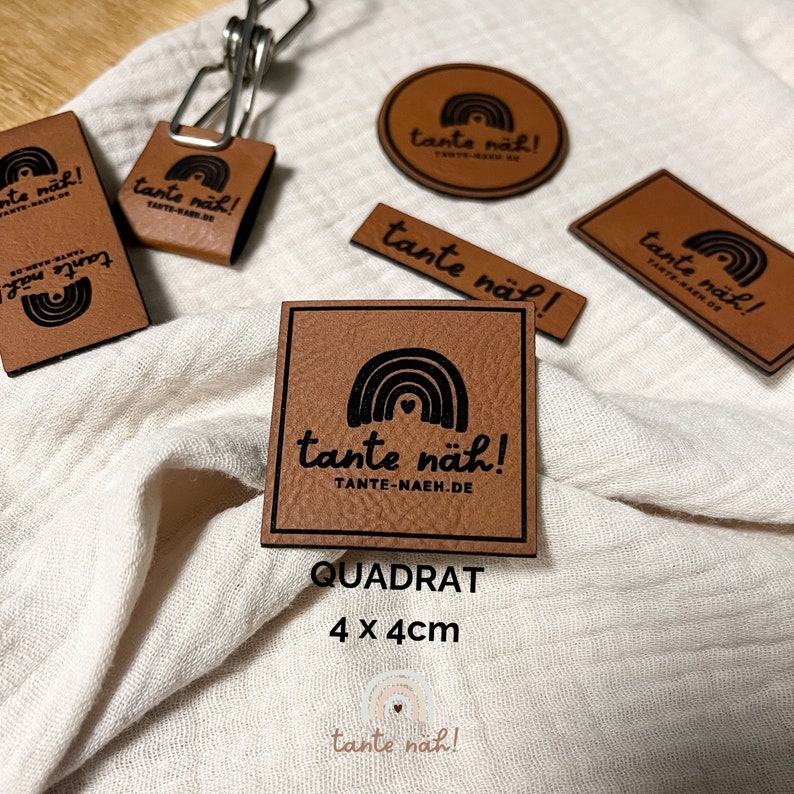 Label selbst gestalten Logo Label Labels zum nähen Kunstleder-Label personalisiert Leder Patch Handmade Label mit eigenem Namen Quadrat (4x4cm)