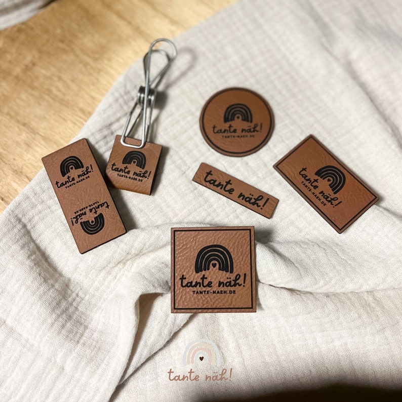 Label selbst gestalten Logo Label Labels zum nähen Kunstleder-Label personalisiert Leder Patch Handmade Label mit eigenem Namen Komplettset (5 Stk)