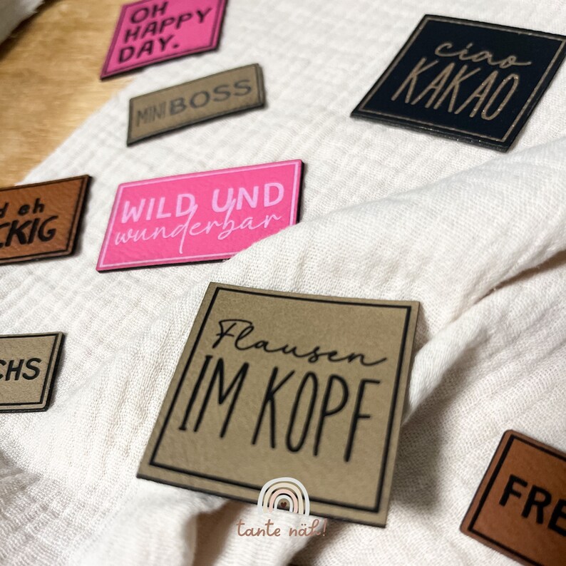 Kunstleder Label Kind Labels Label zum Nähen Sprüche Ciao Kakao Mini Boss Frechdachs braun pink schwarz Patch Aufnäher Bild 6