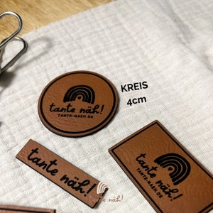 Label selbst gestalten Logo Label Labels zum nähen Kunstleder-Label personalisiert Leder Patch Handmade Label mit eigenem Namen Kreis (4cm)