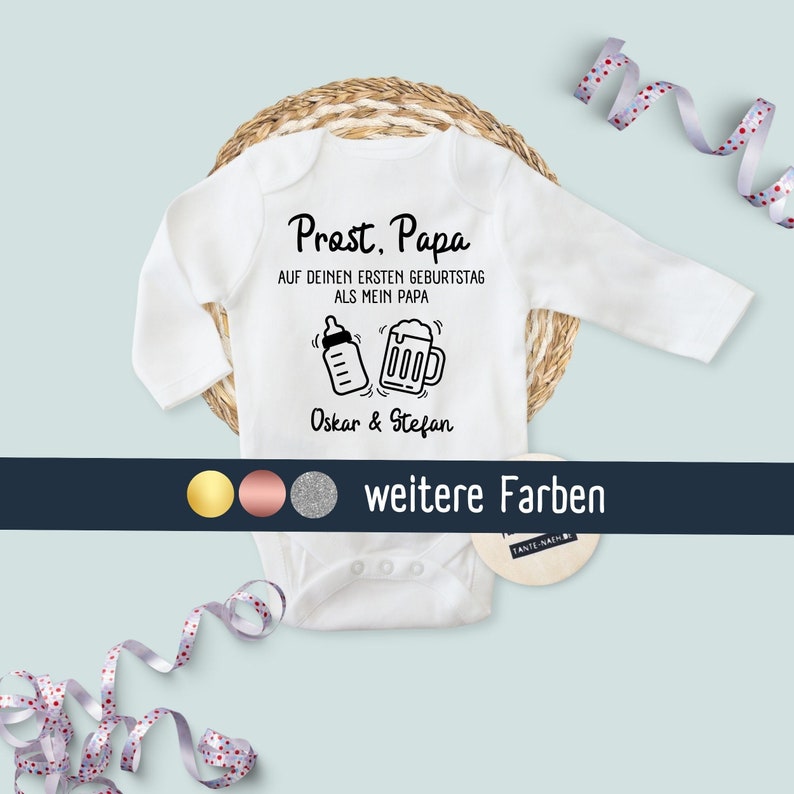 Personalisierter Baby Body Happy Birthday Papa Prost Papa Geburtstag Geschenk zum Geburtstag von Papa Baby Body bedrucken Bild 1