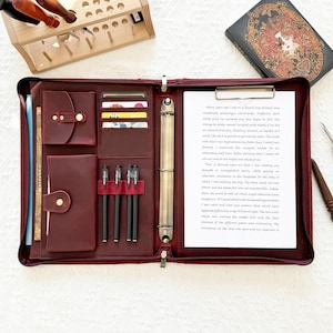 Custom Women Portfolio, Leather Portfolio for Women, 3 Ring Binder Padfolio, Business Organizer Portfolio with Handle, Birthday Gift for Her