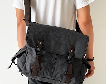 Canvas Men&#39;s Shoulder Bag, Crossbody Bag Travel Bag Student Laptop bag, Messenger Bag for Men, Women Laptop Bag, Unisex Large Bag for Travel