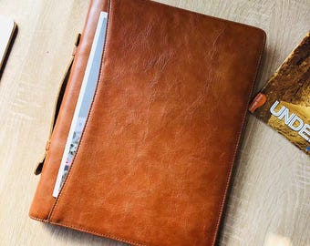 Custom Portfolio 3 Ring Binder with Handle, Letter Size 8.5*11 inch Leather Padfolio Business Organizer