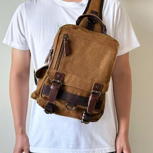 Canvas Rucksack Outdoor Reisen Brusttasche Männer Schultertasche ,Frauen Crossbody Bag Herren Sling Bag Unisex Tasche für Freizeit Outdoor Reisen Sport
