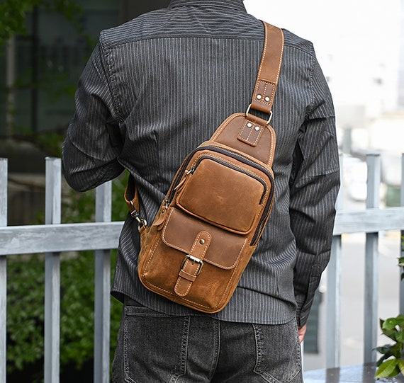 Bolso De Cuero Para Hombre Bandolera Hombro Mochila Viaje Carteras Mochila  Pecho