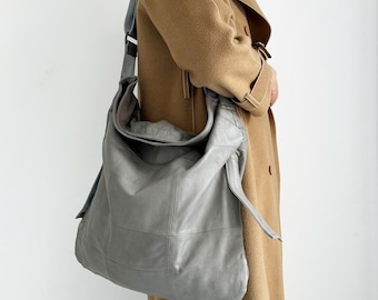Oversized Leather Tote Bag Shoulder Messenger Sling Bag, Women Slouchy Bag Hobo Crossbody Travel Work Bag, Fit for 16" Laptop