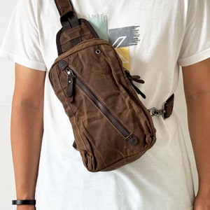 Canvas Retro Herren Sling Bag, wasserdichte Herren Umhängetasche, Crossbody Brusttasche, Damen Rucksacktasche, Unisex Tasche für Reisen, Geschenk für Ihn