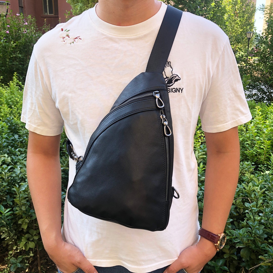 Leather Sling Bag Men's Chest Bag With Adjust Strap - Etsy