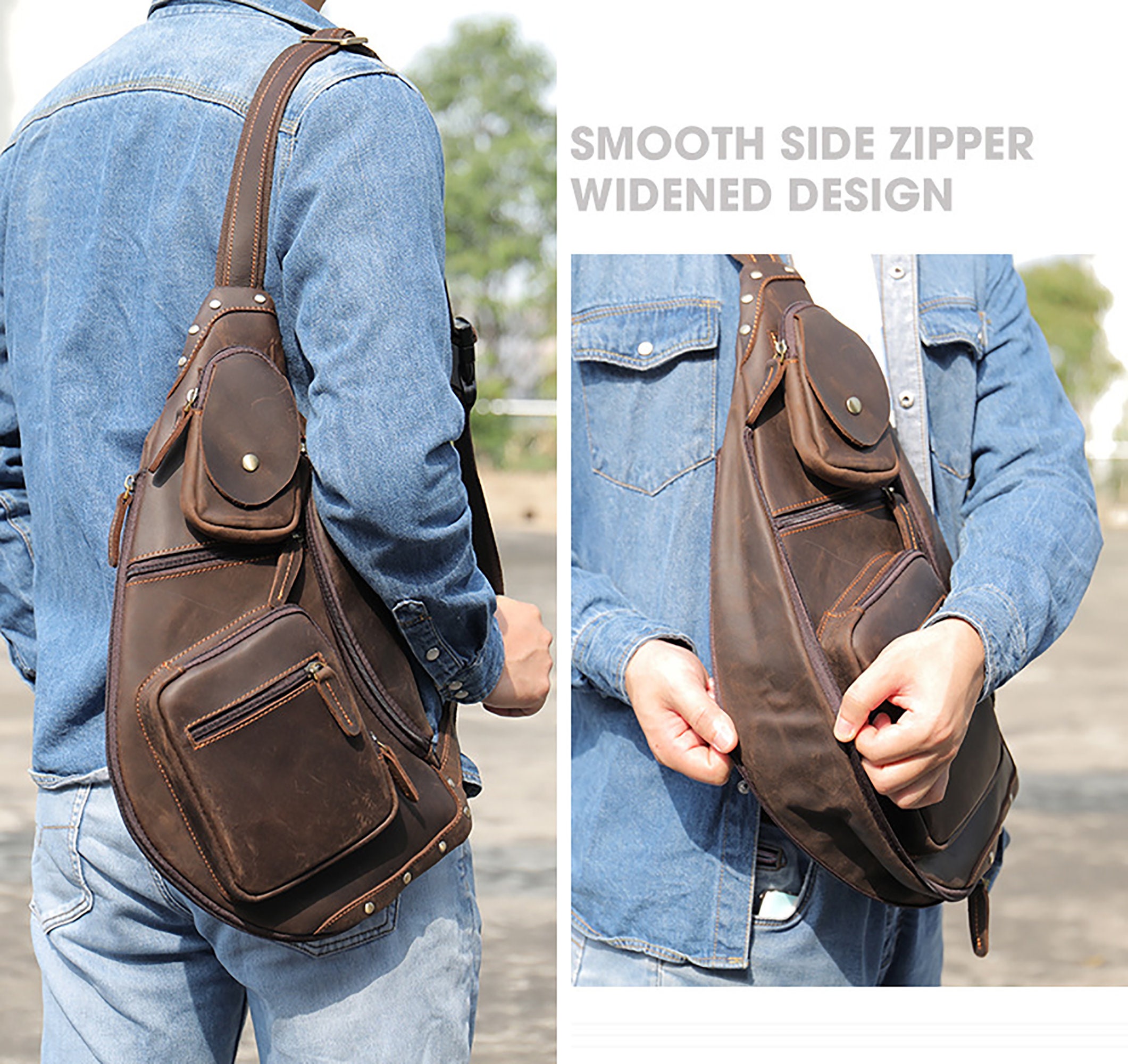 Personalized Genuine Leather Sling Bag Men's Chest Bag - Etsy