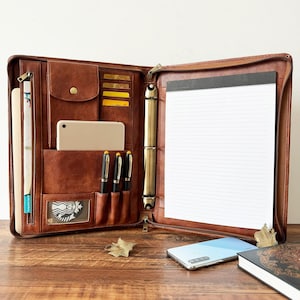 Portefeuille personnalisé en cuir végétalien avec reliure à 3 anneaux, portefeuille pour femme, classeur A4 pour homme, cadeau personnalisé pour son anniversaire