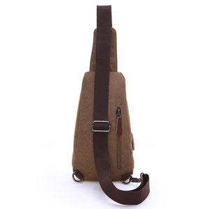 Men's shoulder Canvas Bag Retro Chest Bag with Leather, Crossbody Bag Backpack Bag Unisex Bag for Travel, Waterproof Men's Bags Gift for Him image 4