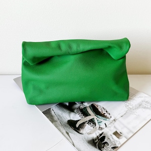 Women Roll Down Clutch Bag, Women Leather Clutch bag, Leather Roll Top Clutch Wallet, Rollover Clutch Purse, Leather Handbag Bag Wedding bag