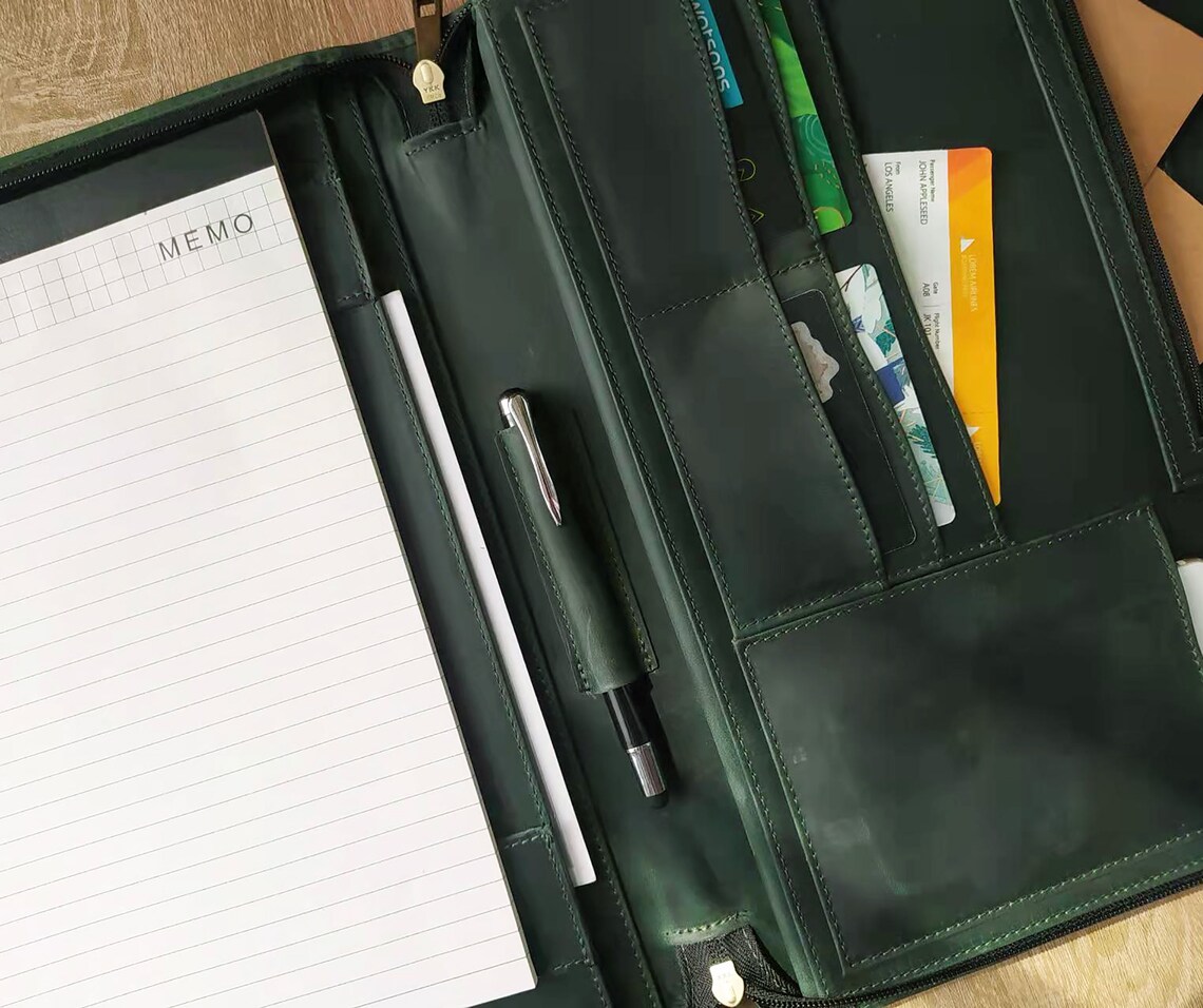 Left Handed Portfolio Zippered Portfolio Leather Padfolio Etsy