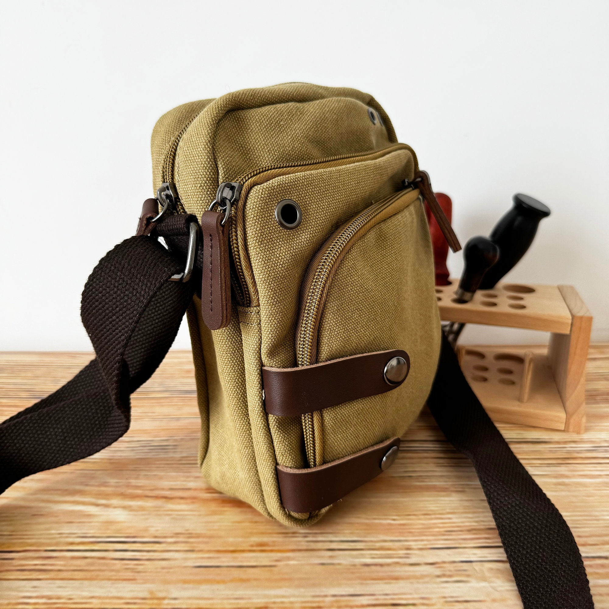 VASCHY Bolso Hombre, Bolsos Bandolera Hombre Lona Cuero Bolsa Mensajero Vintage Maletas Para
