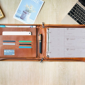 Carpeta de cheques personalizada con 3 anillas: carpeta de cheques de cuero con cremallera, libro de registro de piloto personalizado, diario de piloto para papel tamaño carta