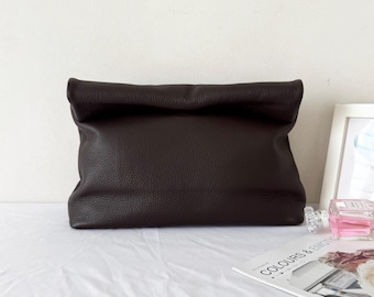 Roll Down Leather Clutch Bag, Evening Handbag Women Purse Wallet Custom Gifts
