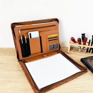 Debossed Portfolio, Vegan Leather Portfolio, A4 Document Bag Padfolio for Letter Size Notepad, Custom Business Organizer Folder with Zipper