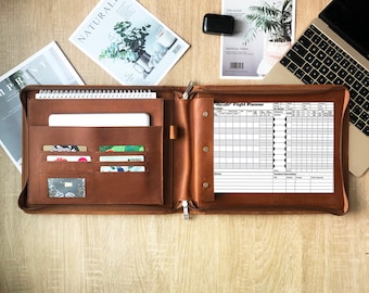 Personalized Pilots Log Book Binder Leather Custom, Perfect Gift for Pilots, Pilot Journal for Letter Size Paper, Pilot Logbook Portfolio