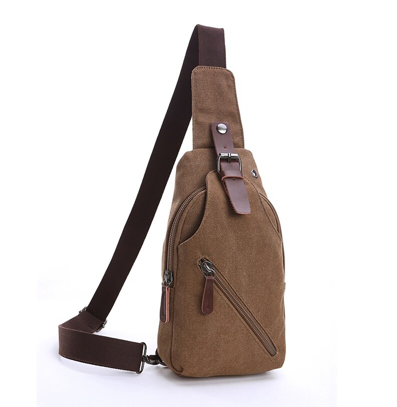 Men's shoulder Canvas Bag Retro Chest Bag with Leather, Crossbody Bag Backpack Bag Unisex Bag for Travel, Waterproof Men's Bags Gift for Him image 3