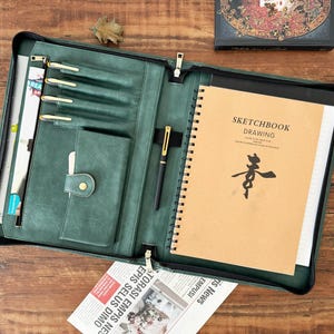 Porte-documents en cuir gravé, porte-documents en cuir végétalien pour homme, porte-documents a4, classeur de portefeuille, bloc-notes personnalisé pour homme, cadeau
