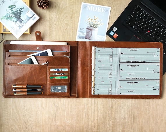 Custom 7 Ring Check Binder Portfolio, Leather Binder Business Organizer,  600 Check Capacity -9x13 Inch Sheets -document & Card Phone Sleeve - Etsy