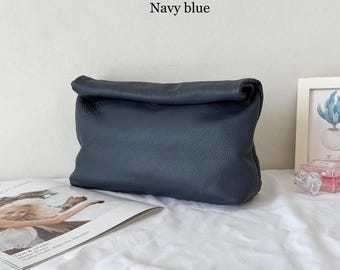 Custom Roll Down Clutch Women Leather Clutch bag, Leather Roll Top Clutch, Rollover Clutch Purse, Leather Handbag Bridesmaids Wedding bag