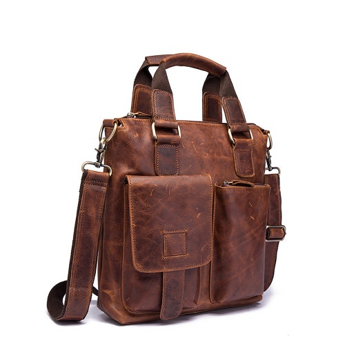 Retro Men's 13 Inch Business Portable custom Leather Briefcase, Men's Shoulder Messenger Bag, Leather office bag for man,Macbook shops leather bag