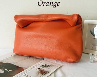 Leather Rolled Top Clutch: Evening Bag Banquet Wedding Clutches Purse Handbag