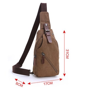 Men's shoulder Canvas Bag Retro Chest Bag with Leather, Crossbody Bag Backpack Bag Unisex Bag for Travel, Waterproof Men's Bags Gift for Him image 9