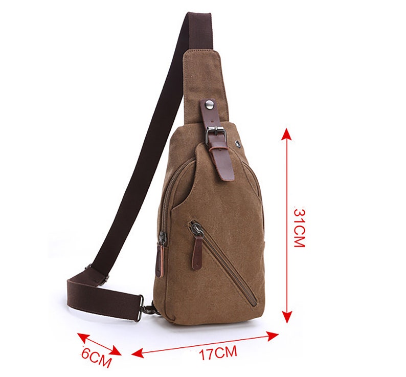 Men's shoulder Canvas Bag Retro Chest Bag with Leather, Crossbody Bag Backpack Bag Unisex Bag for Travel, Waterproof Men's Bags Gift for Him image 9