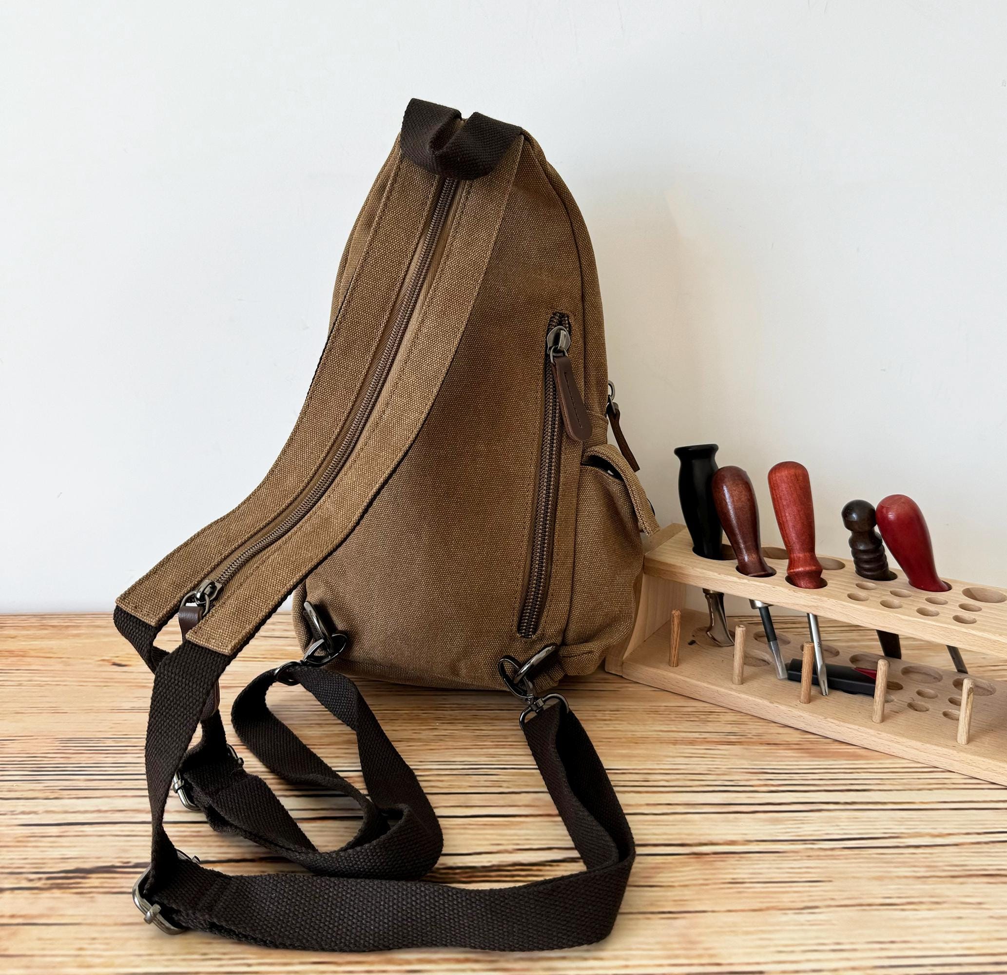 Canvas Retro Men's Sling Bag, Waterproof Men's Shoulder Bags