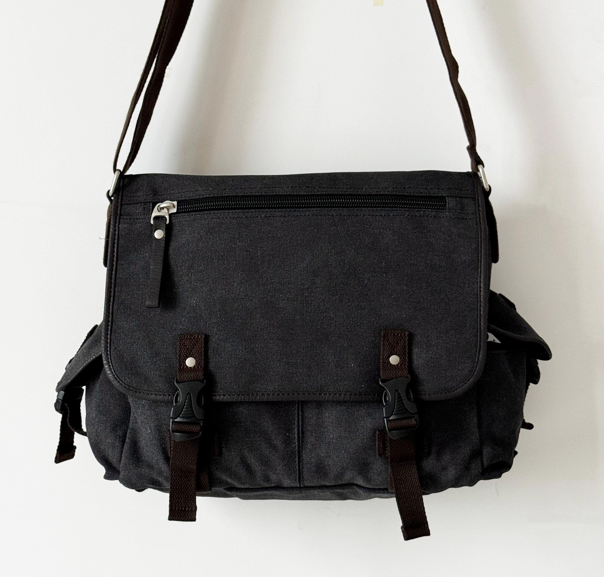 Canvas Men's Shoulder Bag, Crossbody Bag Travel Bag Student Laptop