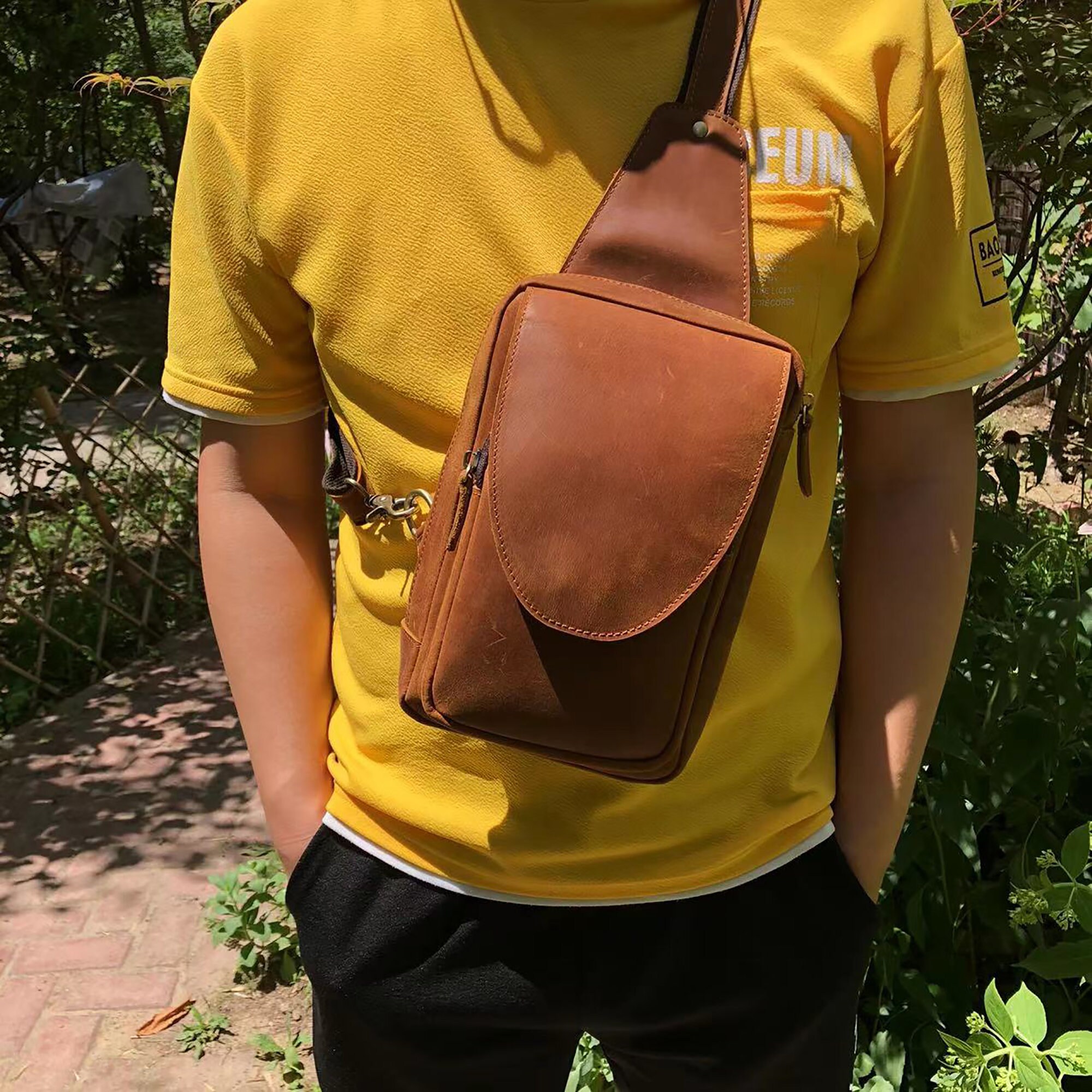 Personalized Leather Sling Bag Men's Chest Bag With Etsy