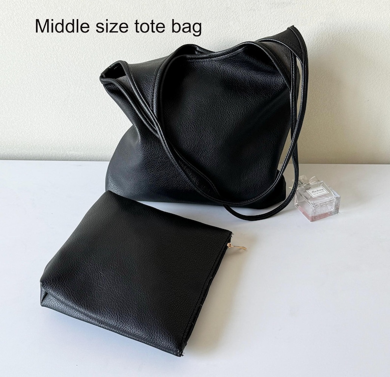 Bolso tote de piel vegana suave para mujer, bolso de hombro, bolso hobo holgado para el trabajo, cartera mediana para regalo. imagen 2