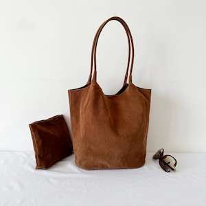 Handgefertigte Wildleder Frauen Handtasche Schulter Unterarm Tragetasche, Frauen Tägliche Arbeitstasche Reise Slouchy Hobo Tasche, Frauen Geldbörse Brieftasche, Geburtstagsgeschenk