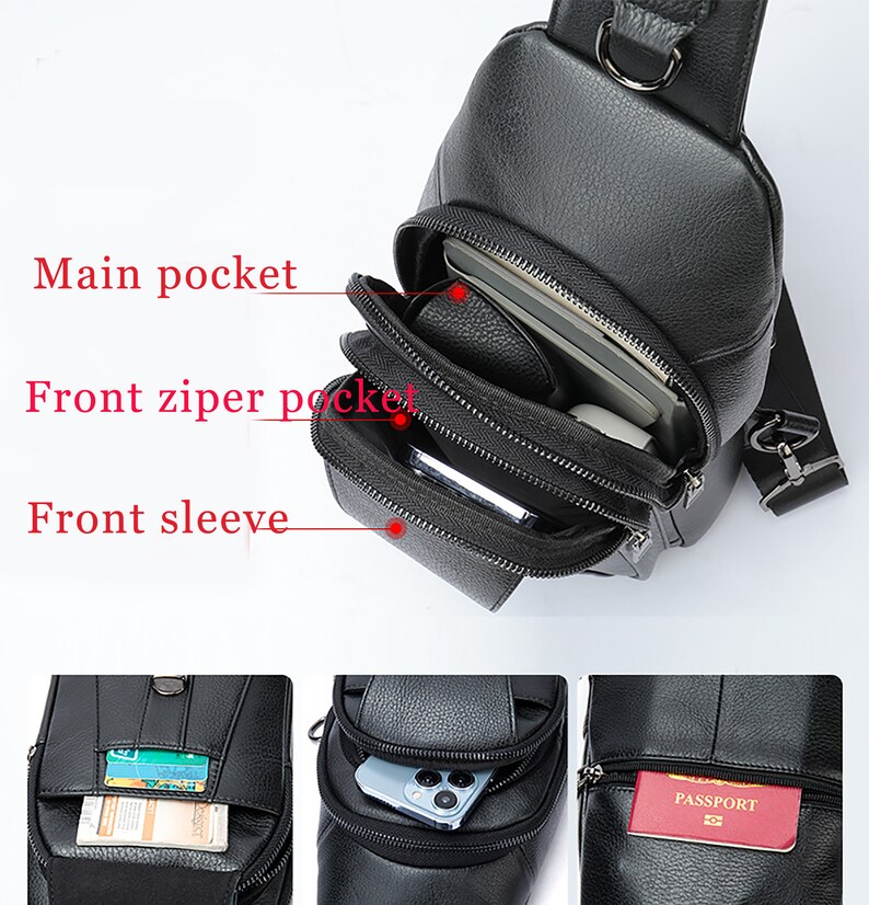 Men's Leather Sling Bag Men's Chest Bag Shoulder Bag Etsy