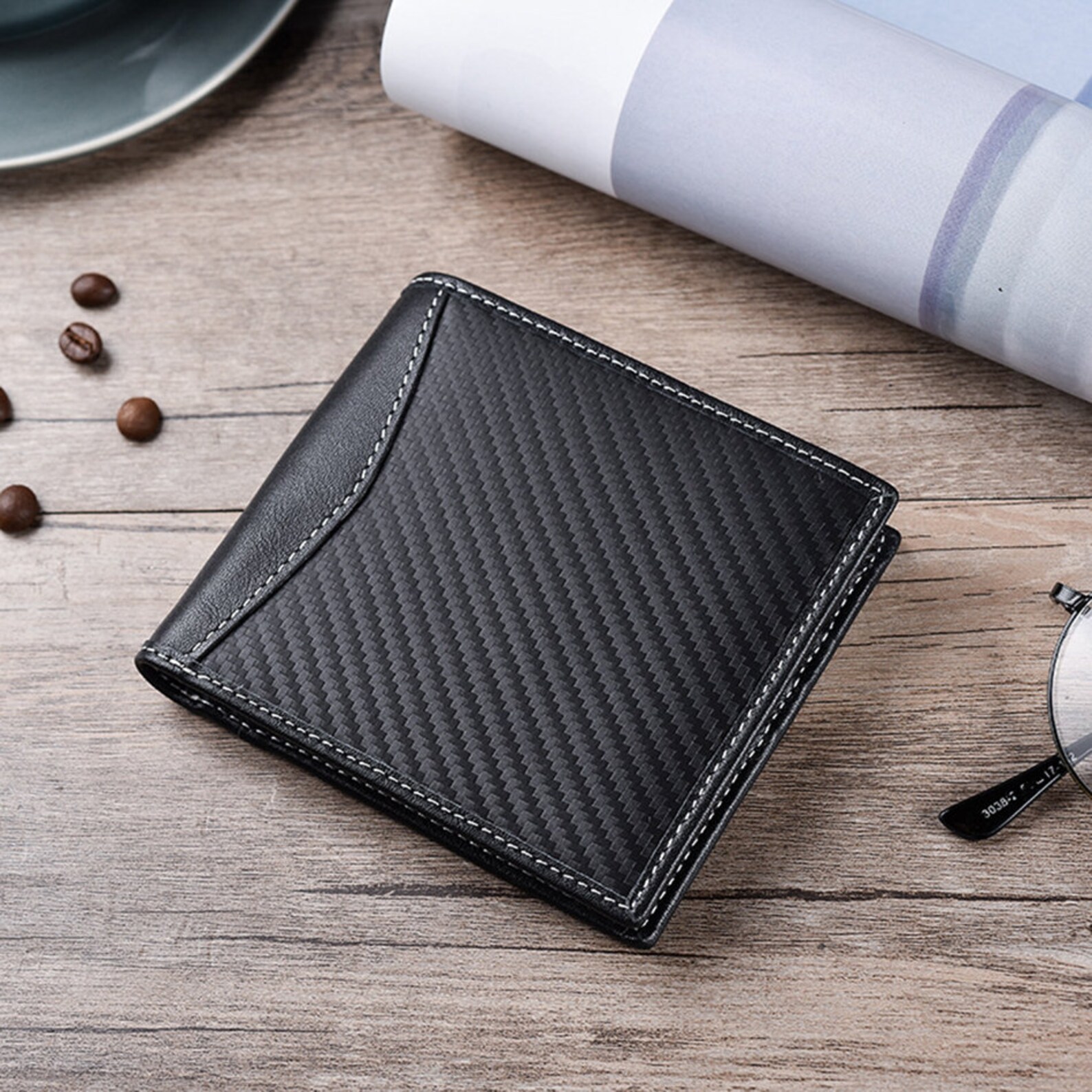 Leather Wallets for Men Slim Bifold RFID Carbon Fiber Genuine Etsy