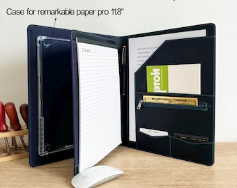 Custom Left Leather Portfolio with Case Cover Folio for remarkable paper pro 11.8" 2024, Personalized Gift