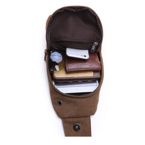 Men's shoulder Canvas Bag Retro Chest Bag with Leather, Crossbody Bag Backpack Bag Unisex Bag for Travel, Waterproof Men's Bags Gift for Him image 5