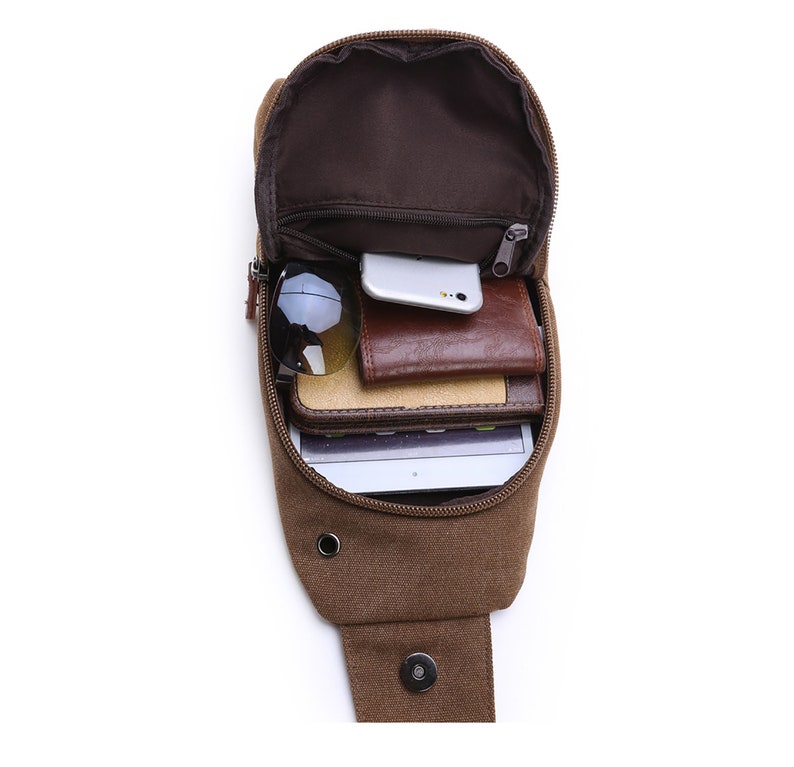Men's shoulder Canvas Bag Retro Chest Bag with Leather, Crossbody Bag Backpack Bag Unisex Bag for Travel, Waterproof Men's Bags Gift for Him image 5