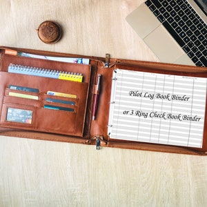 Cartable personnalisé à 3 anneaux, Reliure à carreaux en cuir avec fermeture à glissière, Carnet de bord de pilote personnalisé, Journal de pilote pour papier format lettre