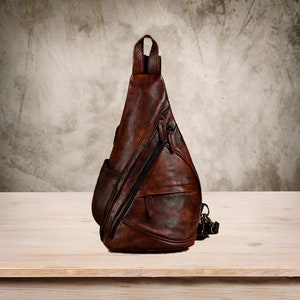 Hand-painted Leather Shoulder Bag, Retro Cowhide Men's Cross-body ...